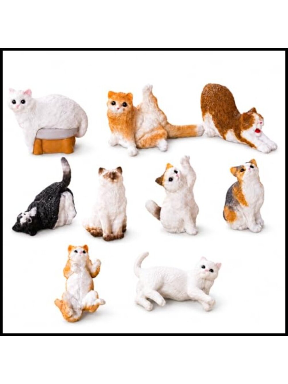 9 Mini Resin Cat Figurines Realistic Pet Decor Collectible Set